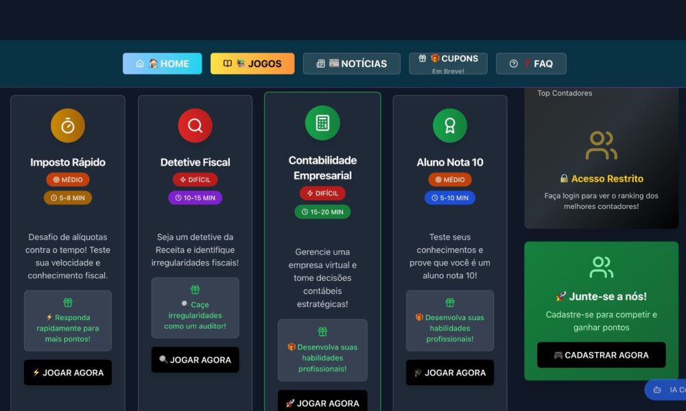 Jornal Contábil Lança Site Inovador de Jogos Educacionais para Contabilidade: Aprenda e Divirta-se como Nunca!
